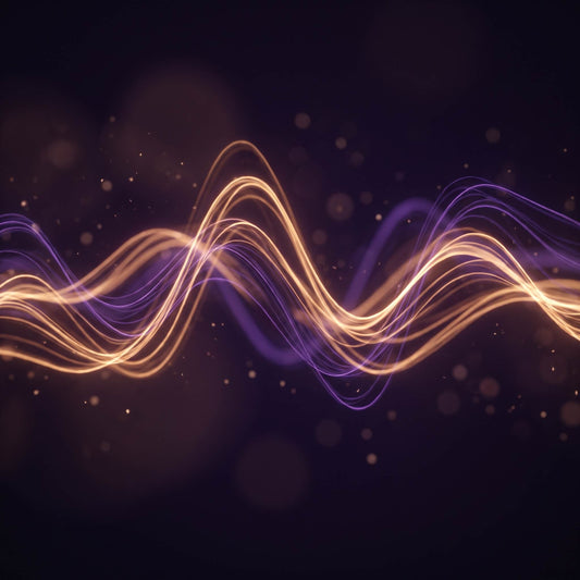 Abstract glowing synthesizer waveform representing Serum 2 R&B presets in warm amber and purple tones